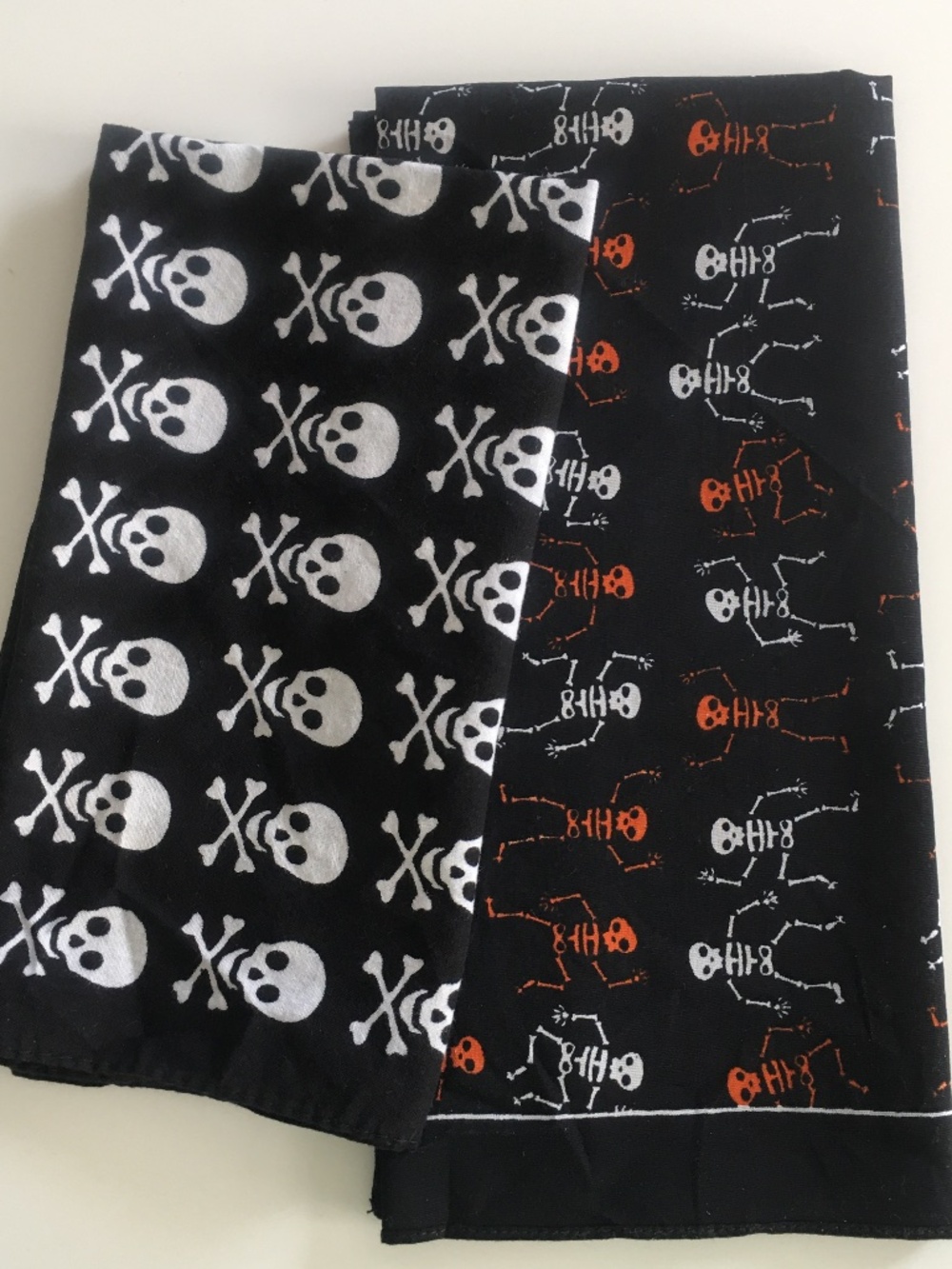 2 Halloween Bandanas Dancing Skeletons and Skull & Crossbones